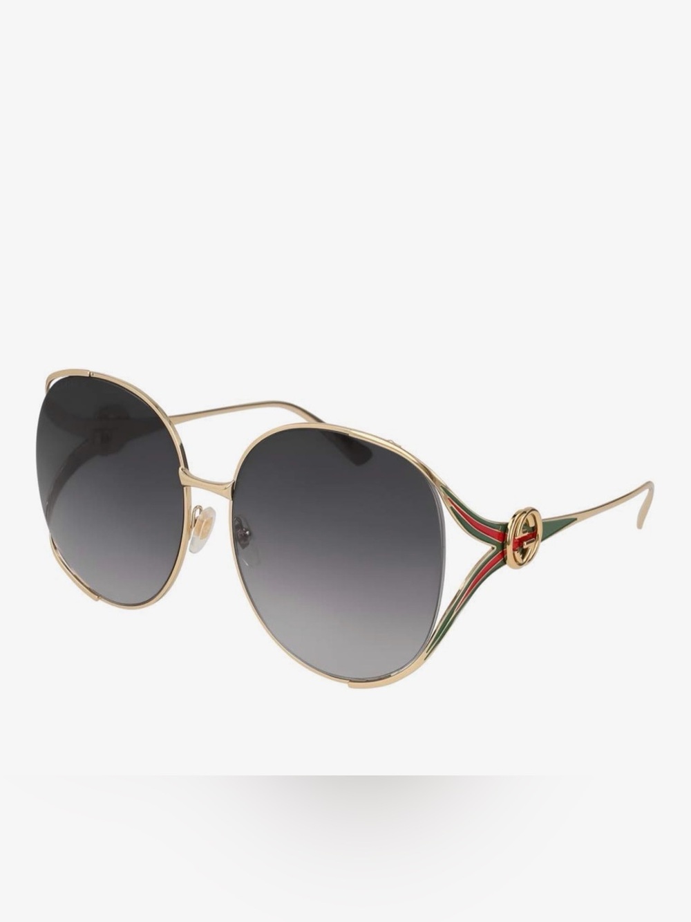 Gucci Gold Frame Sunglasses with Gray Lenses and Green-Red Temple Accents